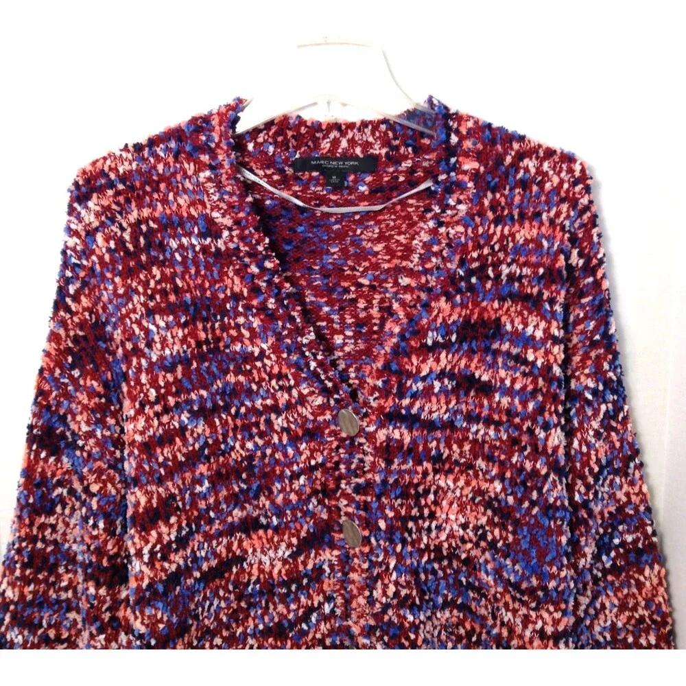 Marc New York Cardigan Sweater Wn M Burgundy Colorful Shag Artsy Oversized 70s